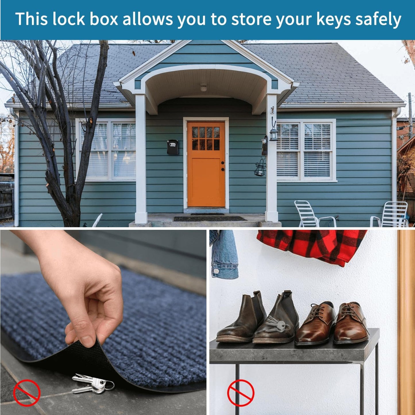 Wall Mounted Key Safe - 4 Digit Combination Lock Box for Indoor/Outdoor