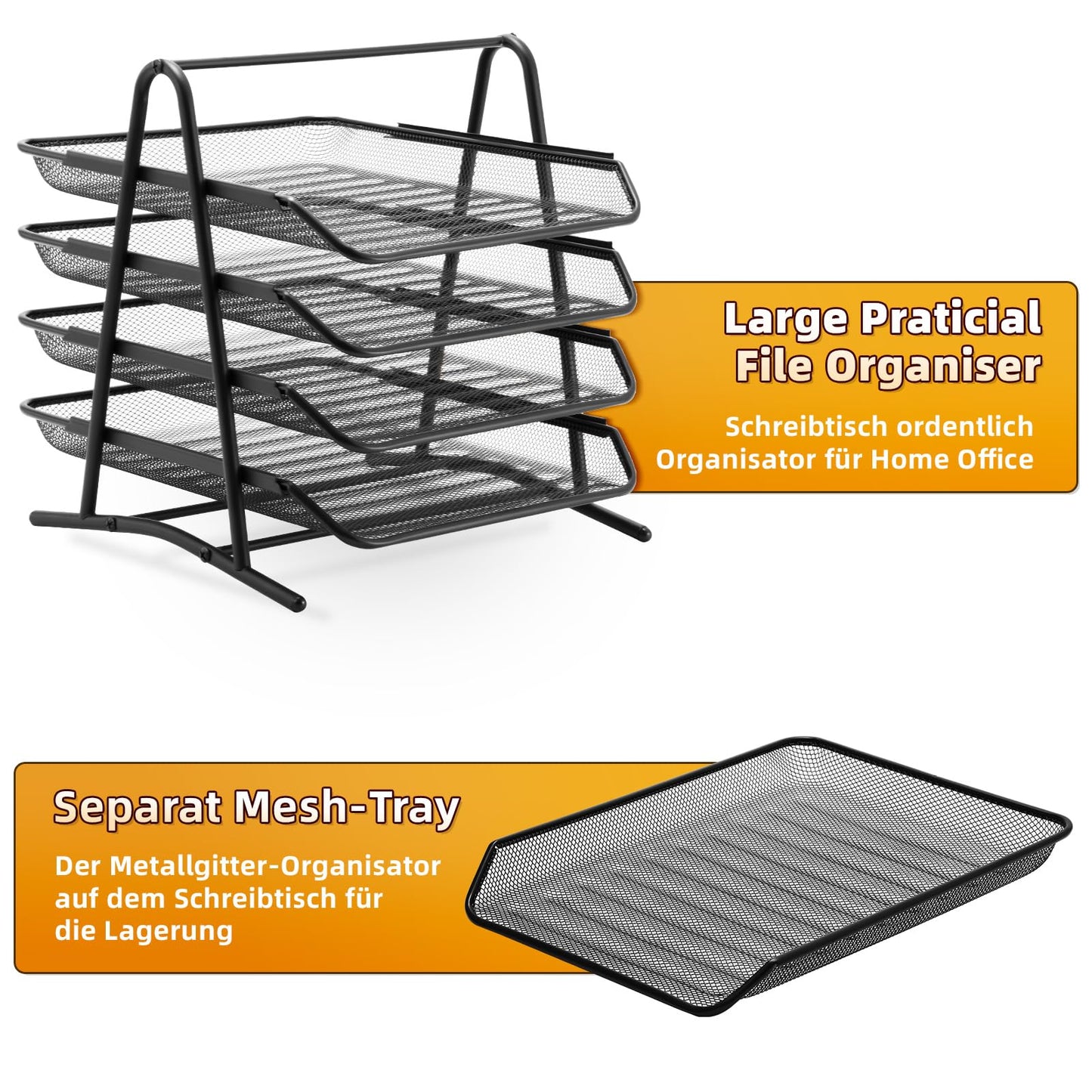 Stackable Desk Organizer and Letter Tray Organizer - 4-Tier Black-CentralDepot247