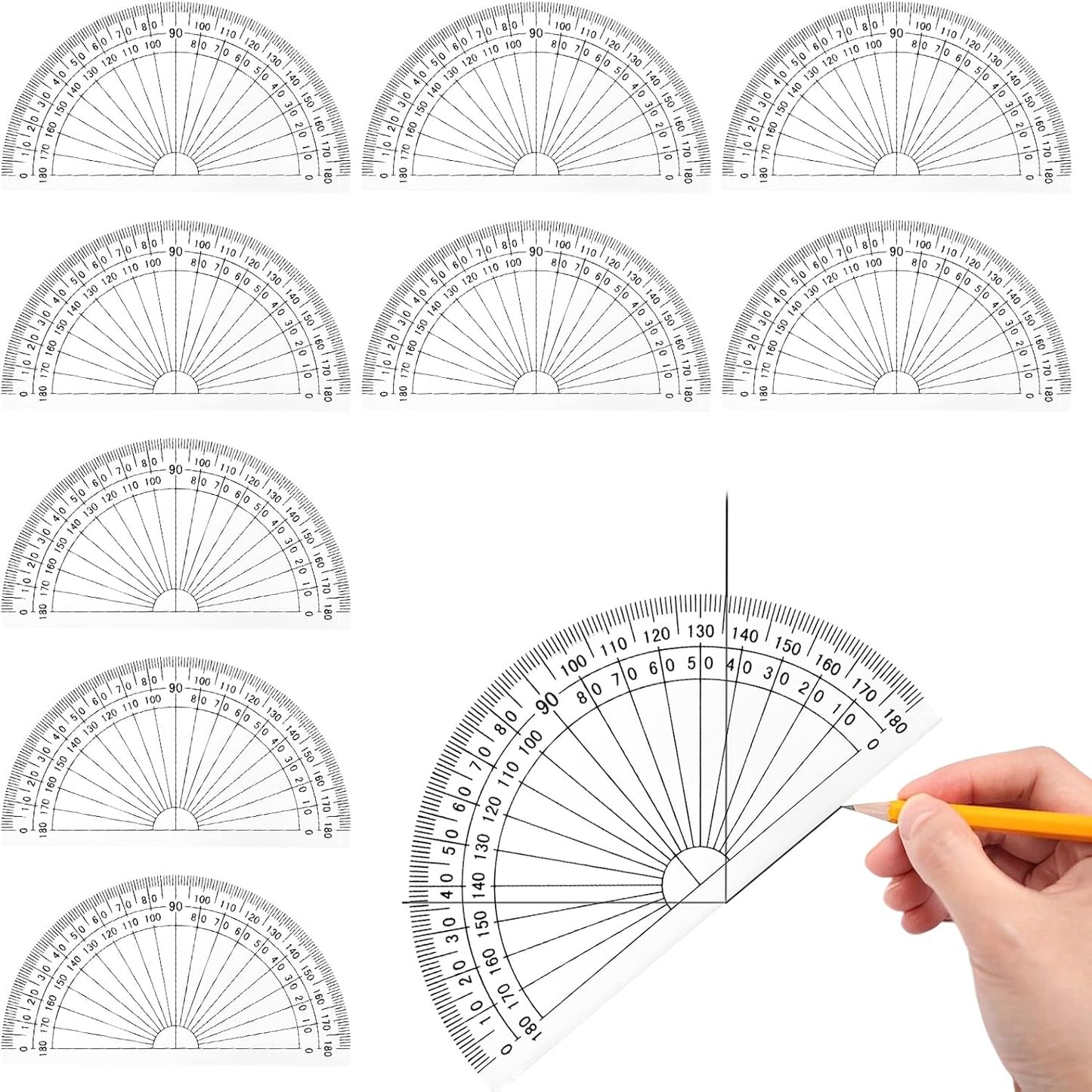 10 Pack Protractor 180 Degrees - 4 Inch Geometry Set for Students
