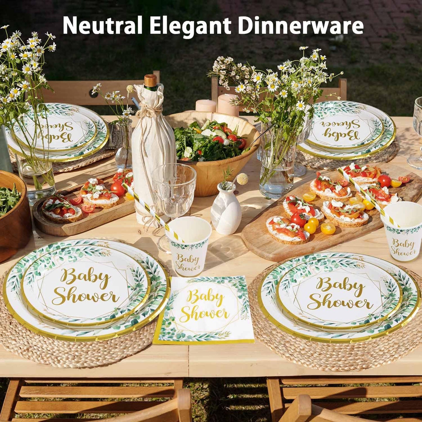 Sage Green Baby Shower Tableware Set for 25 Guests - 125 Pieces