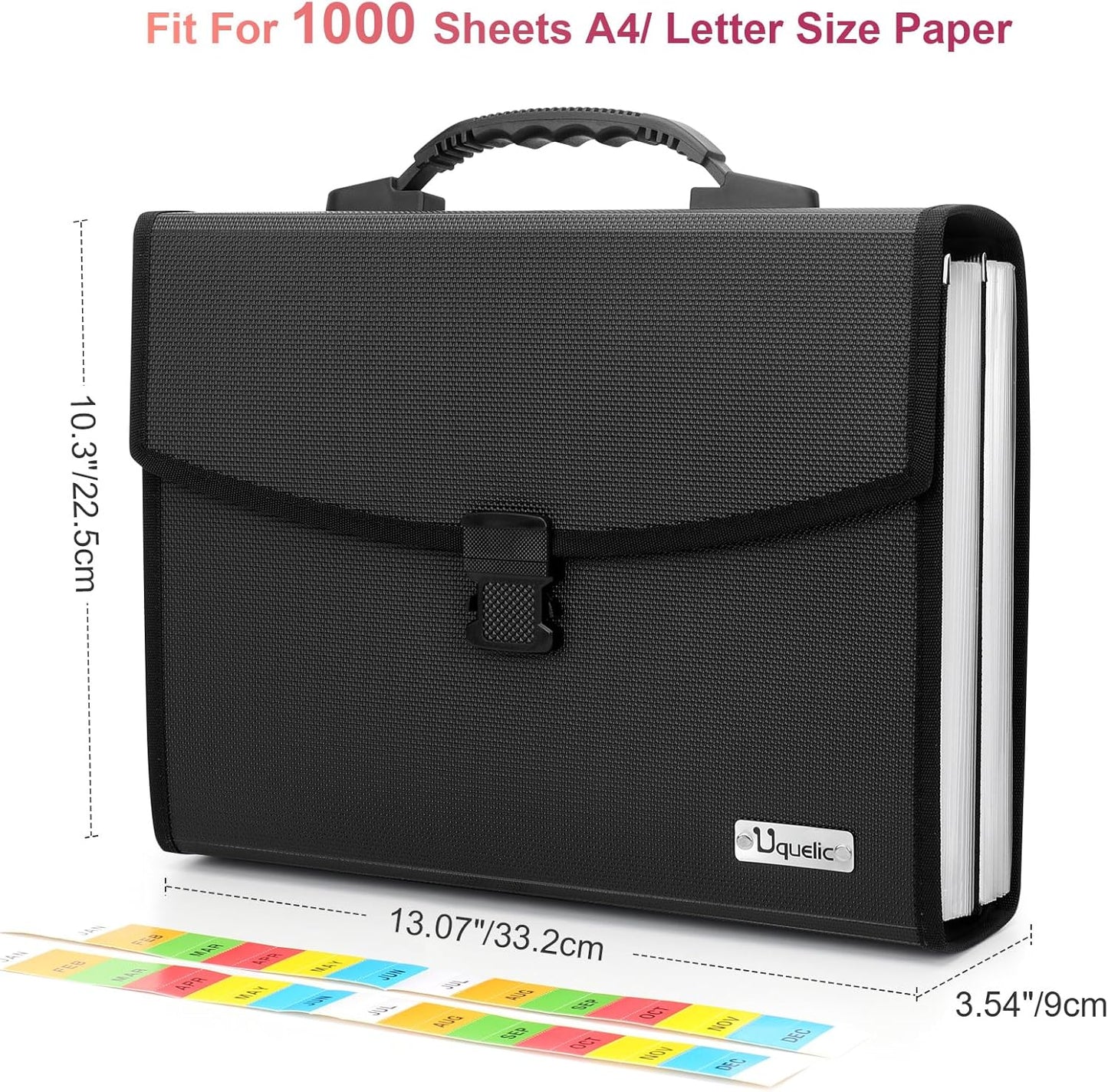 Uquelic Expanding File Folder 26 Pockets - Durable with Ergonomic Handle