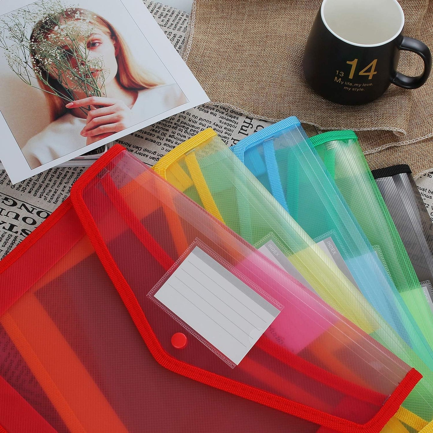 STARVAST 5 Pack A4 Plastic Wallets with Popper - Assorted Colors
