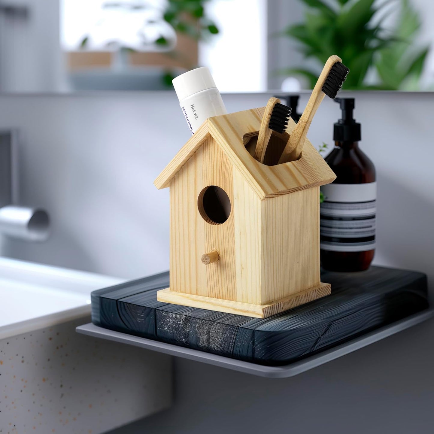 Wooden Birdhouse Pen & Pencil Holder for Desk - Organiser & Storage Pot-CentralDepot247