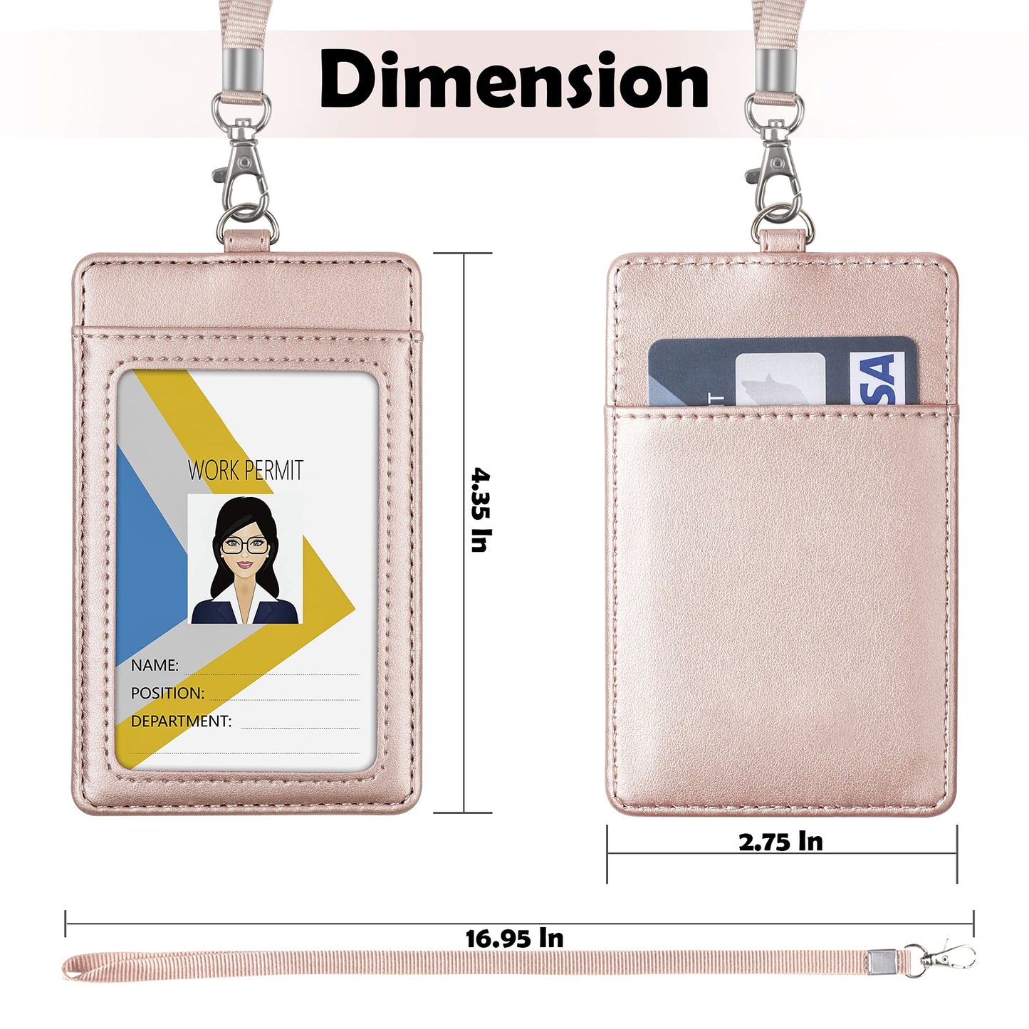 Vertical PU Leather ID Badge Holder with Lanyard - Black