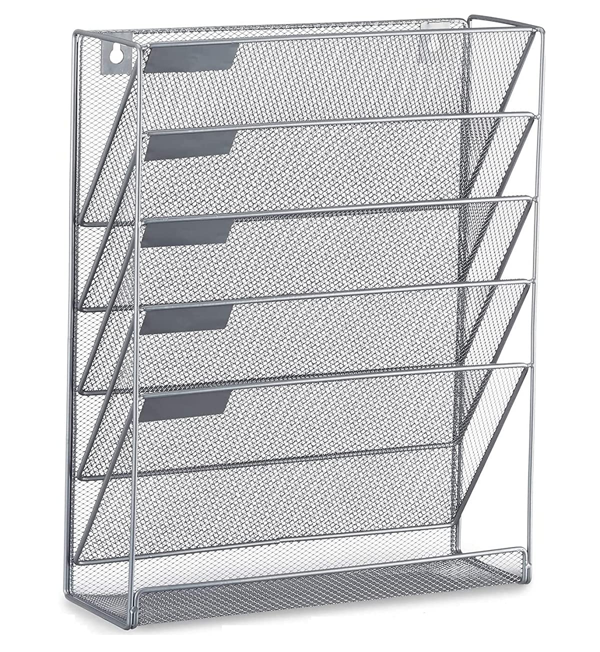 Wall Mounted 6 Tier Magazine File Rack - Silver Metal Organizer-CentralDepot247
