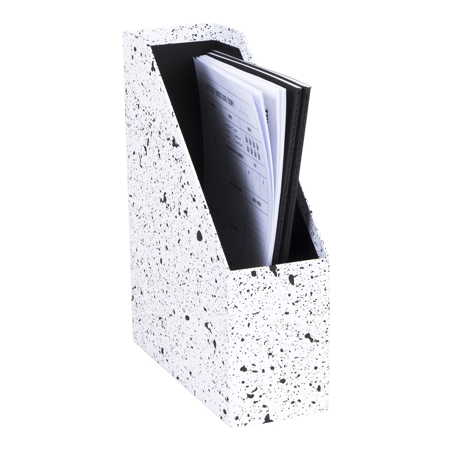 Standing Magazine Storage Box with Label - Document Holder - Black Speckled