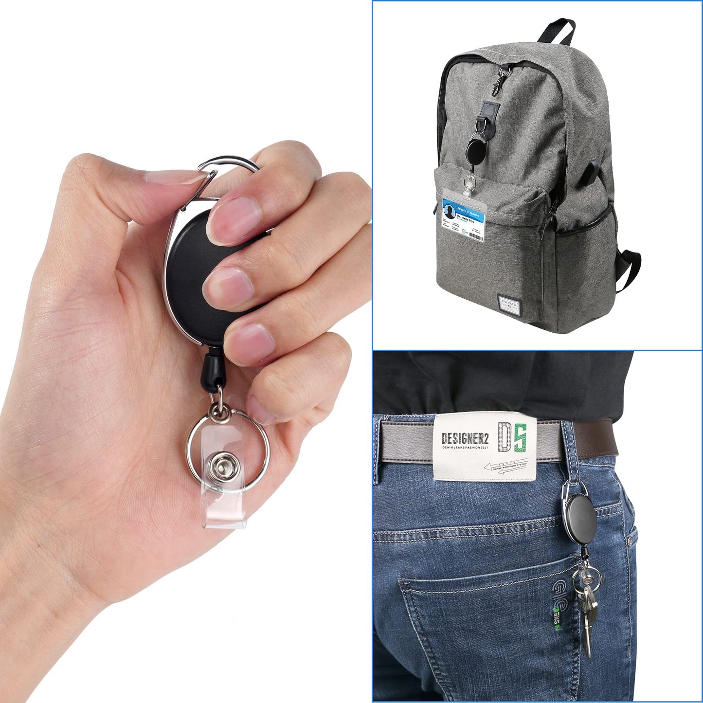 Retractable Badge Reels 2pcs Heavy Duty Keychain with Clips