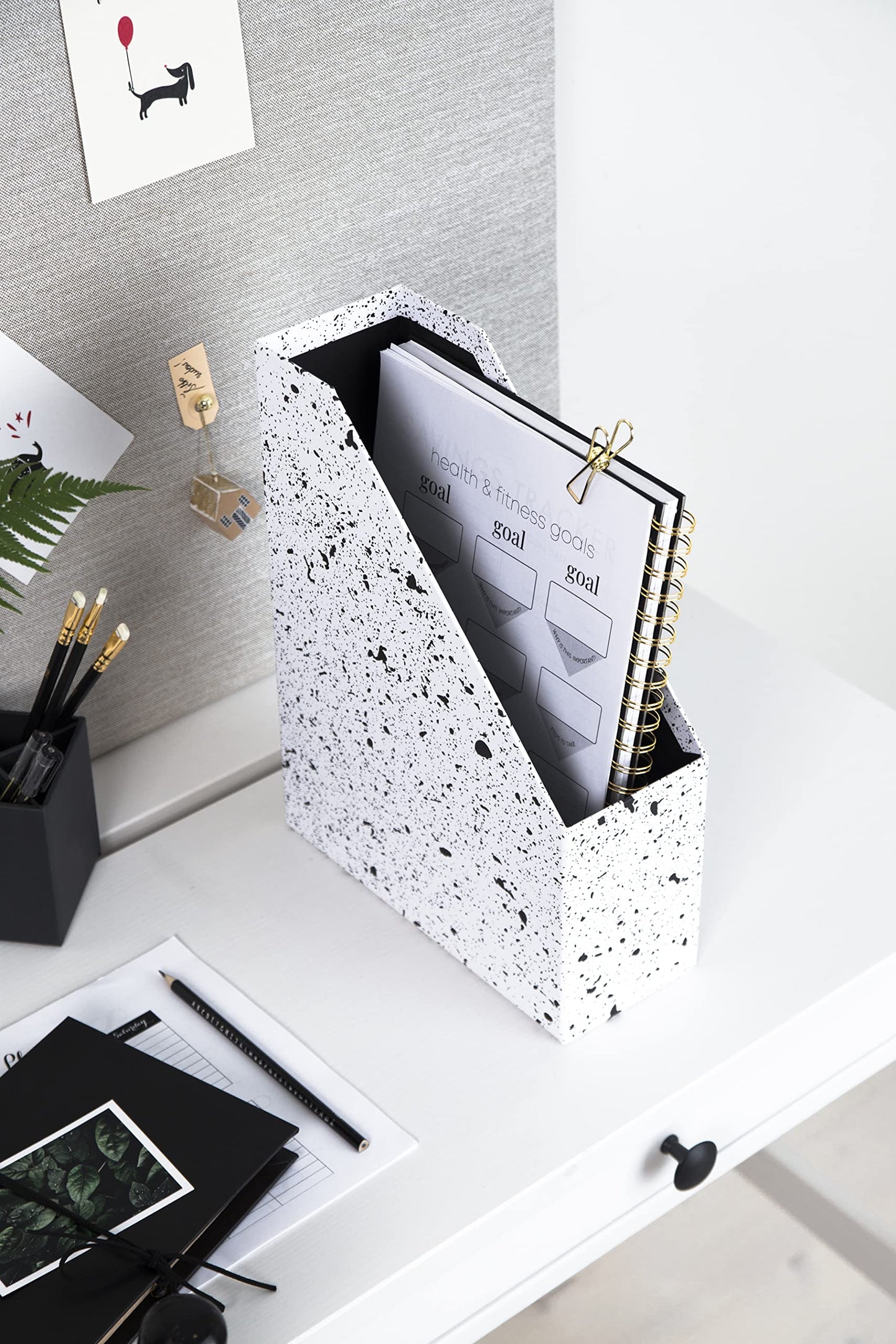Standing Magazine Storage Box with Label - Document Holder - Black Speckled