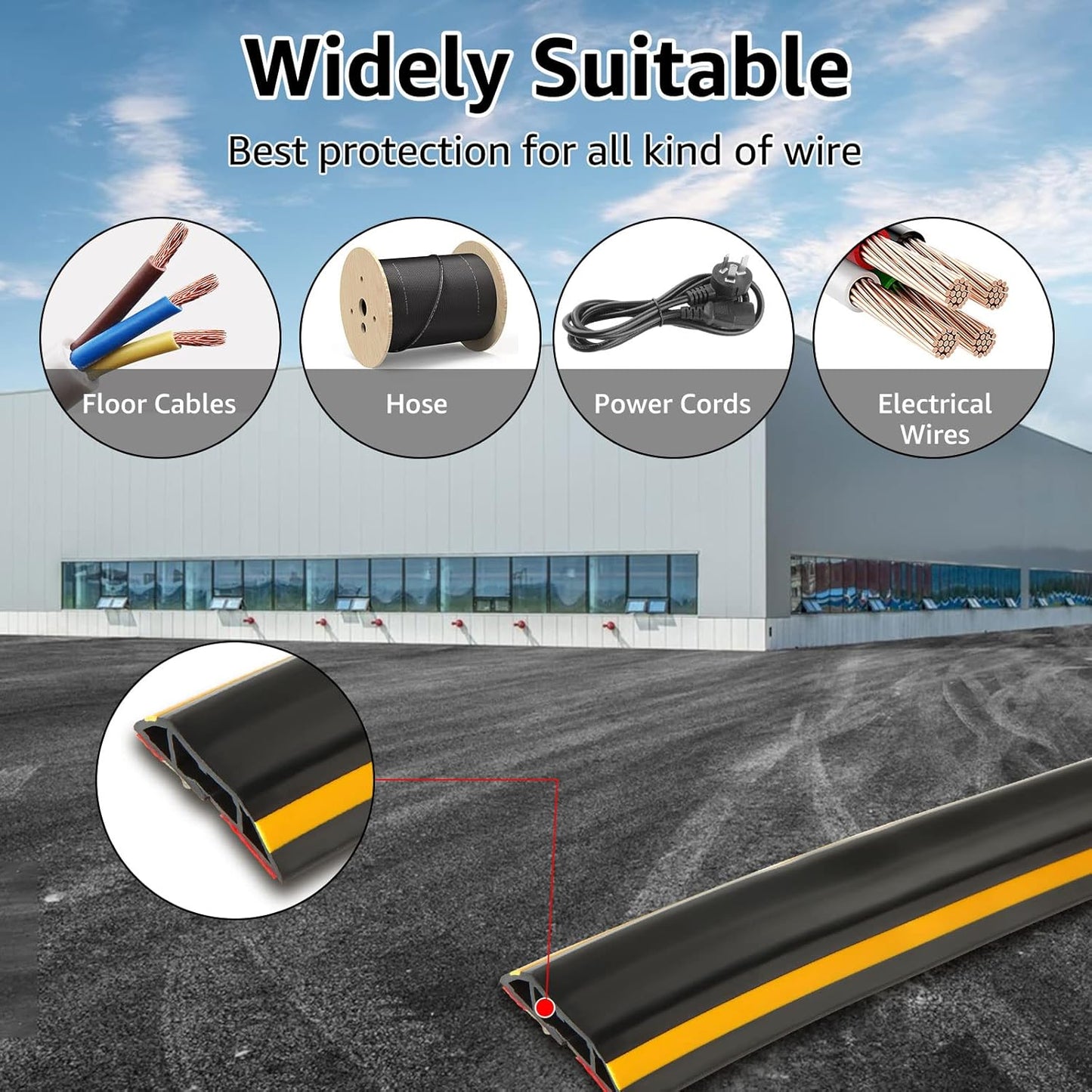 Self-Adhesive Floor Cable Protector - 3M Black Rubber with Yellow Line-CentralDepot247