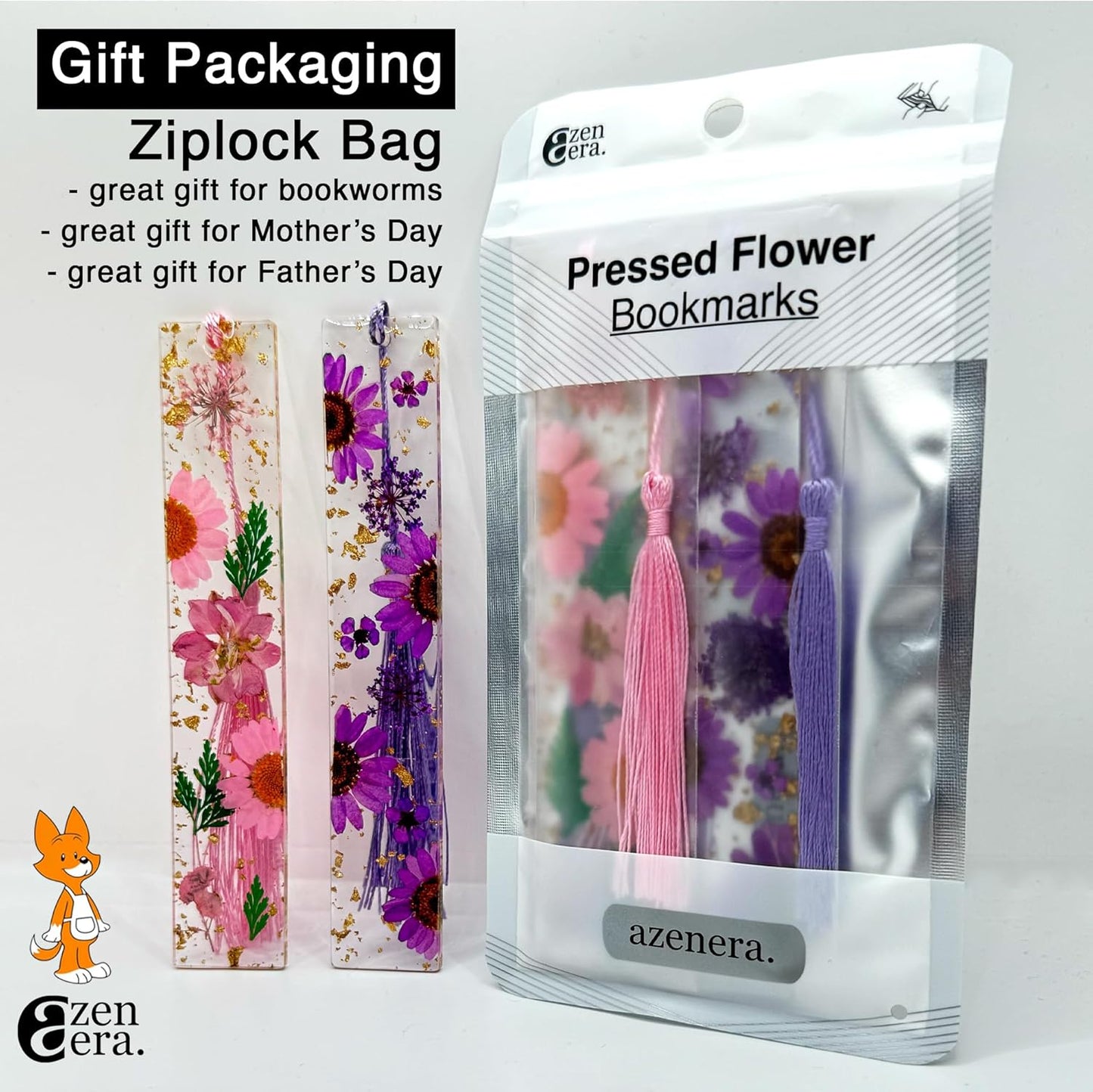 Pressed Flower Bookmarks (2 Pack) - Handmade Floral Resin Tassels