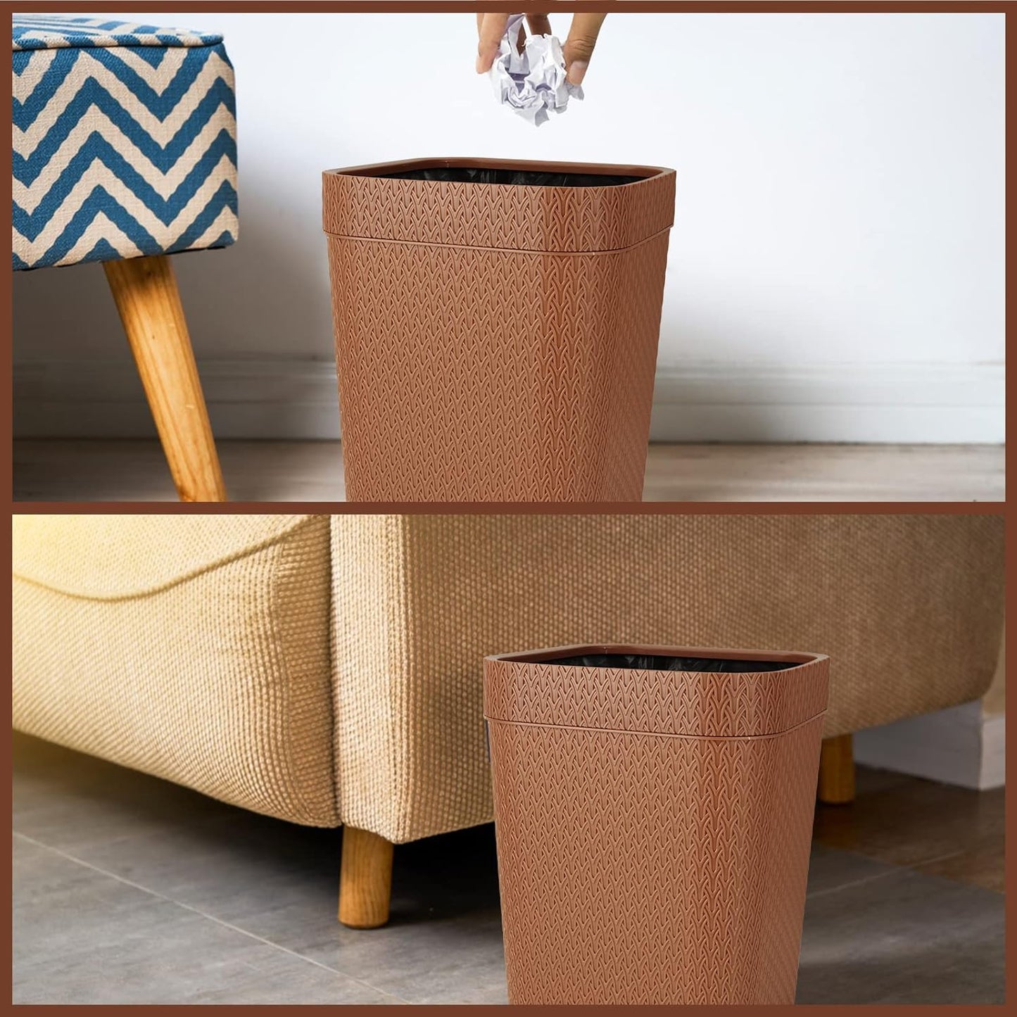 Rattan Patterned Trash Can - Lightweight Waste Bin for Home & Office-CentralDepot247