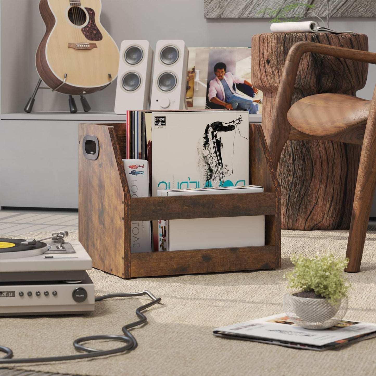 Vinyl Album Storage Box - Rustic Brown LP Record Holder-CentralDepot247