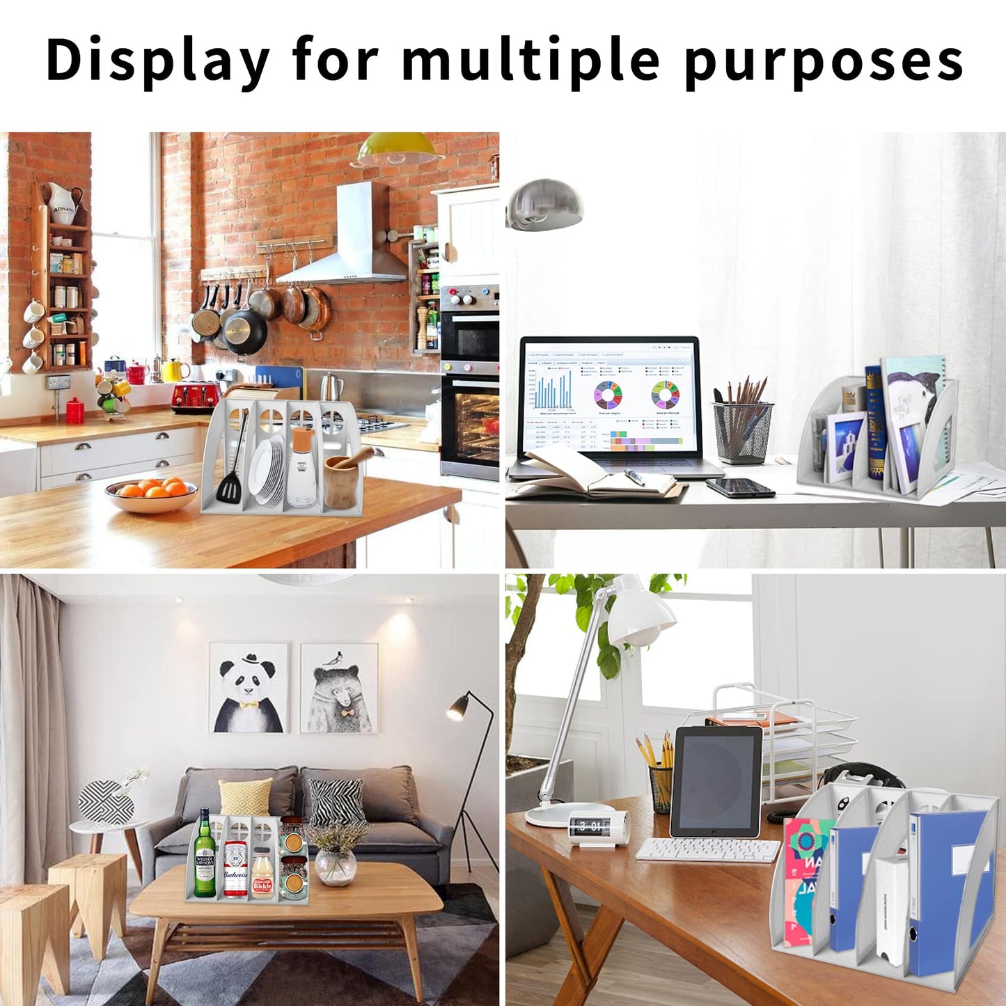 Sturdy 4-Section Desktop File Organizer - Black Plastic Holder-CentralDepot247