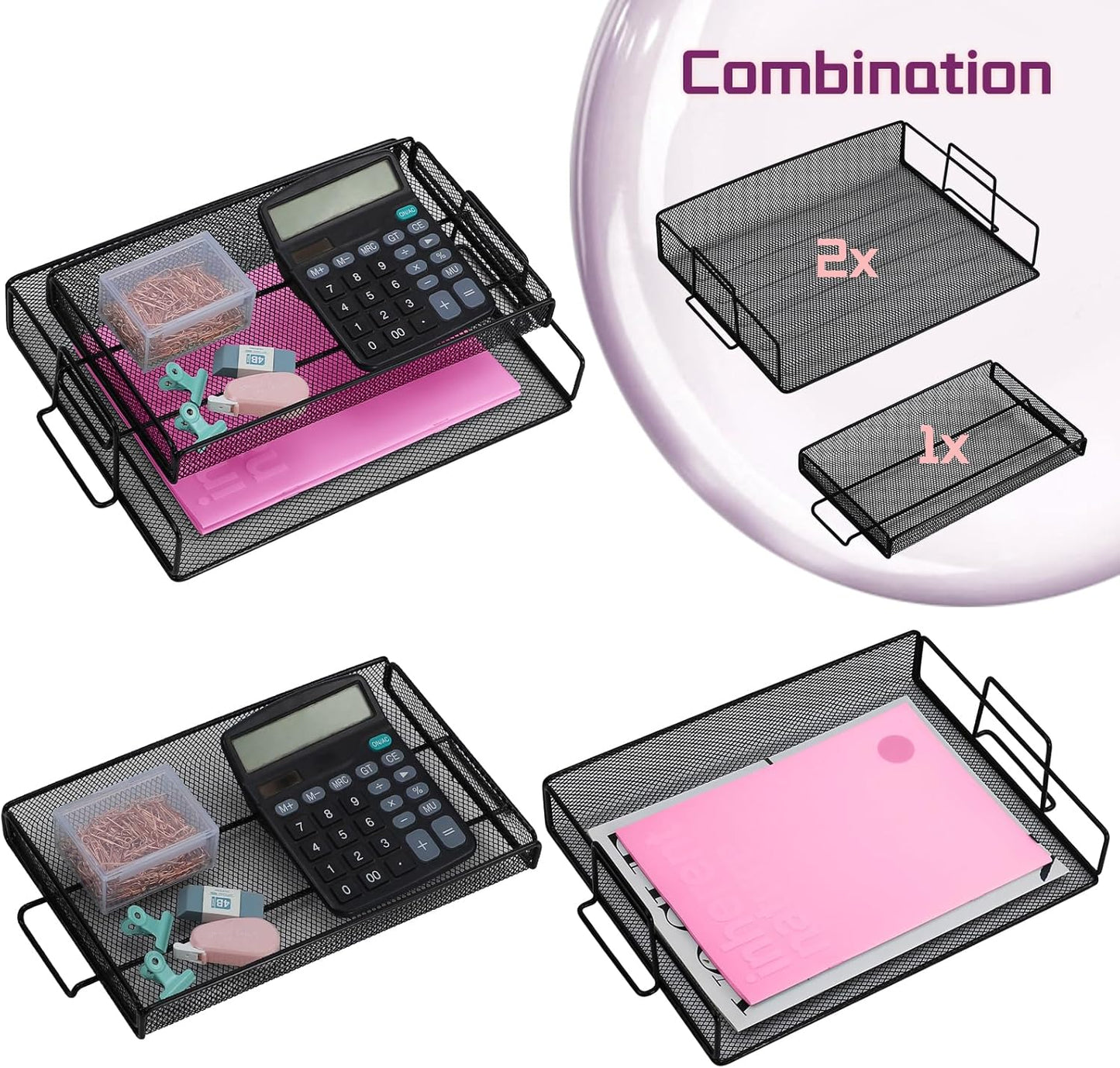 Stackable 2-Tier Metal Desk Organizer Tray with Top Holder-CentralDepot247