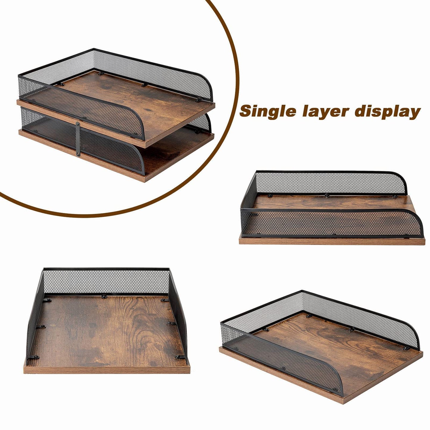 Set of 2 Vintage Wood & Metal Letter Trays - Office Organizers-CentralDepot247