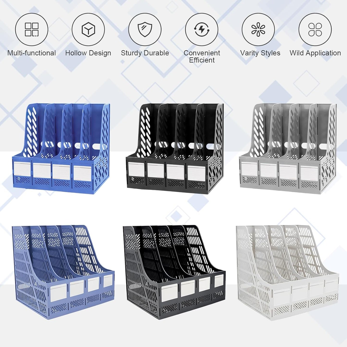 Sturdy A4 Plastic Magazine File Holder - 4 Sections Desktop Organizer-CentralDepot247
