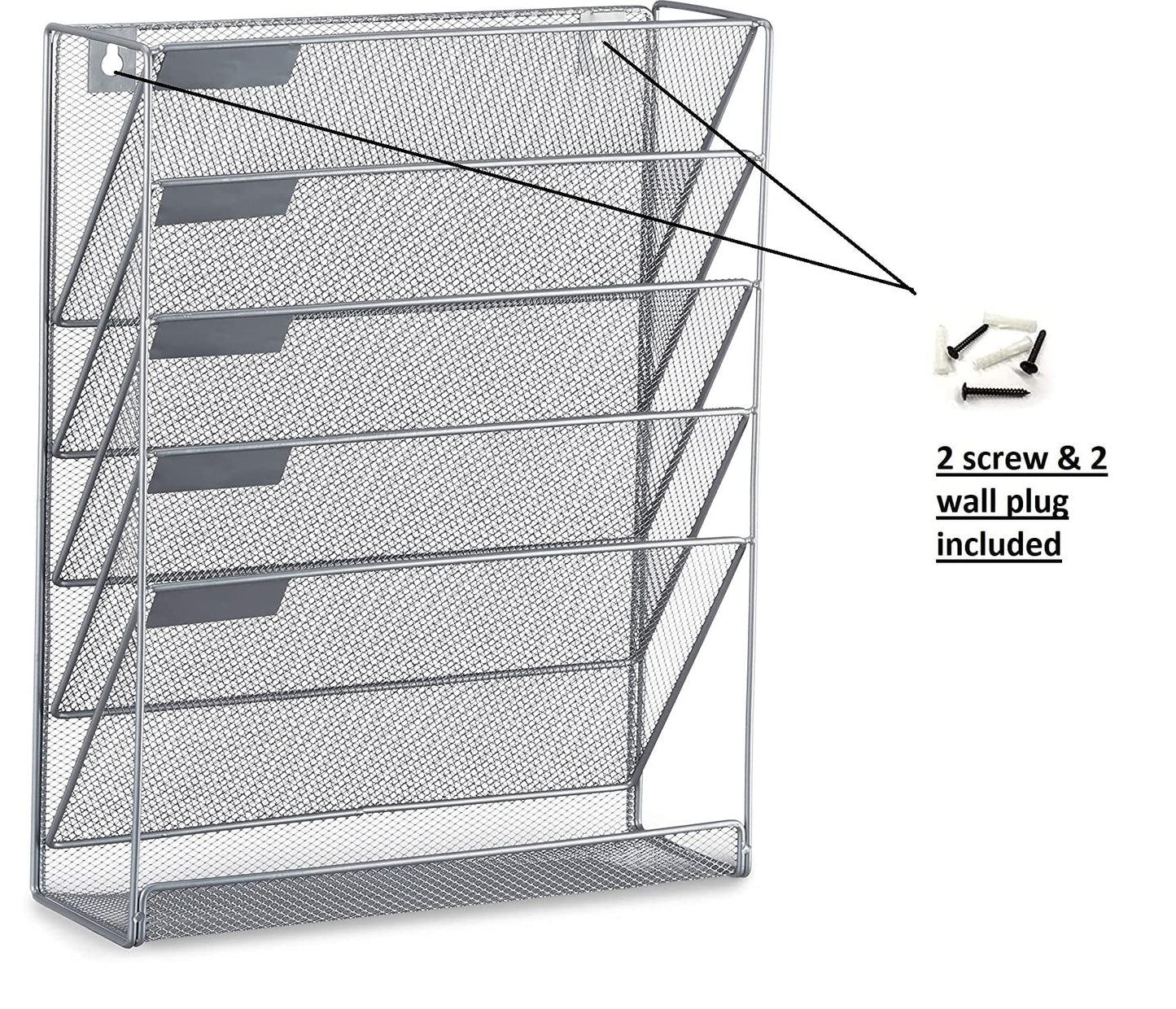 Wall Mounted 6 Tier Magazine File Rack - Silver Metal Organizer-CentralDepot247