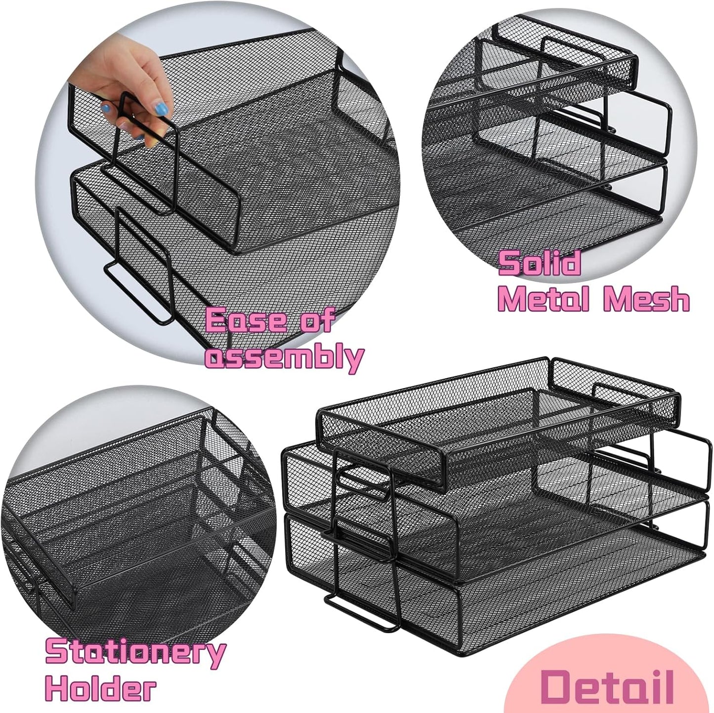 Stackable 2-Tier Metal Desk Organizer Tray with Top Holder-CentralDepot247