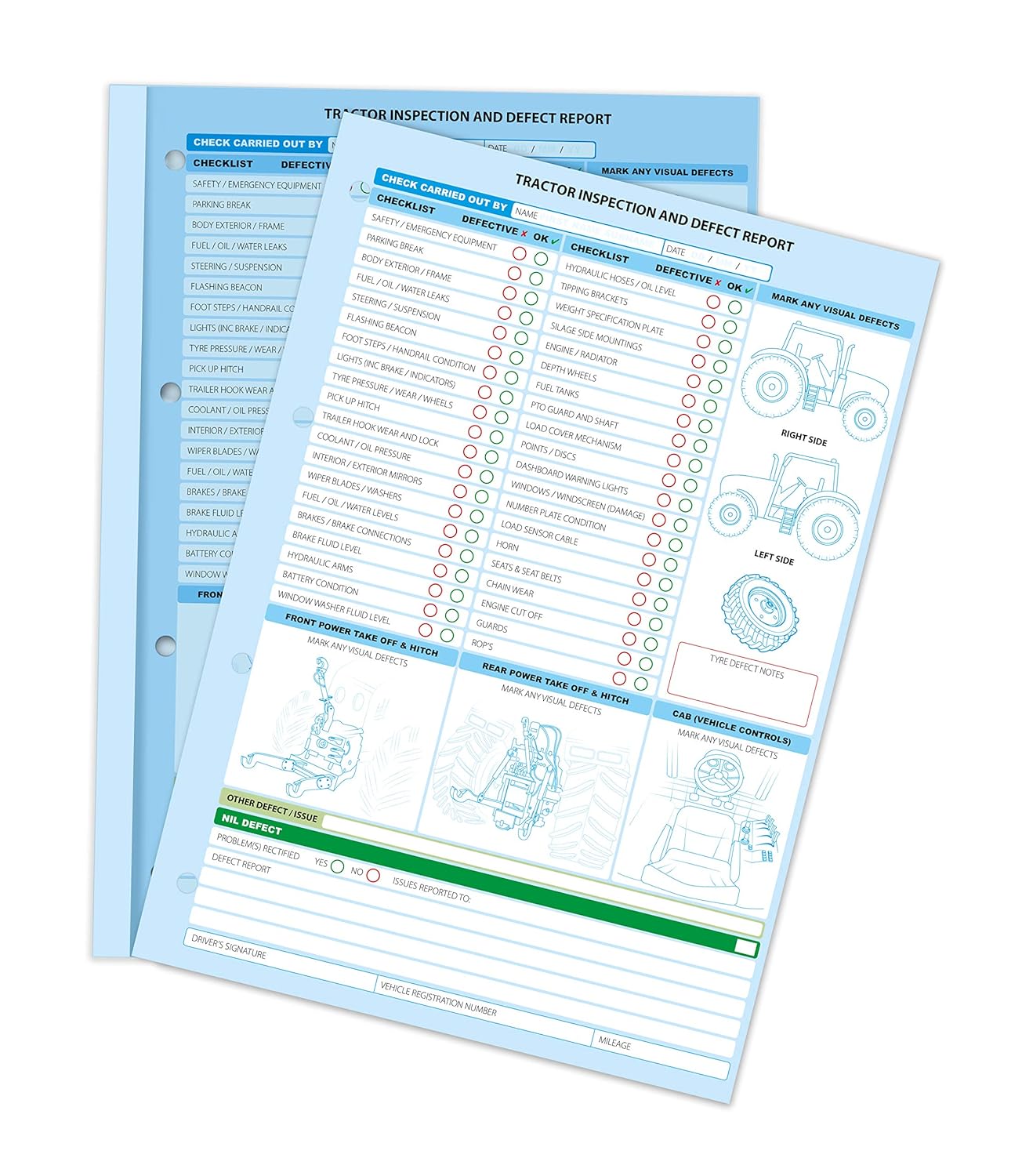 Tractor Defect Inspection Report Book - 2 Part Duplicate, 50 Sets-CentralDepot247
