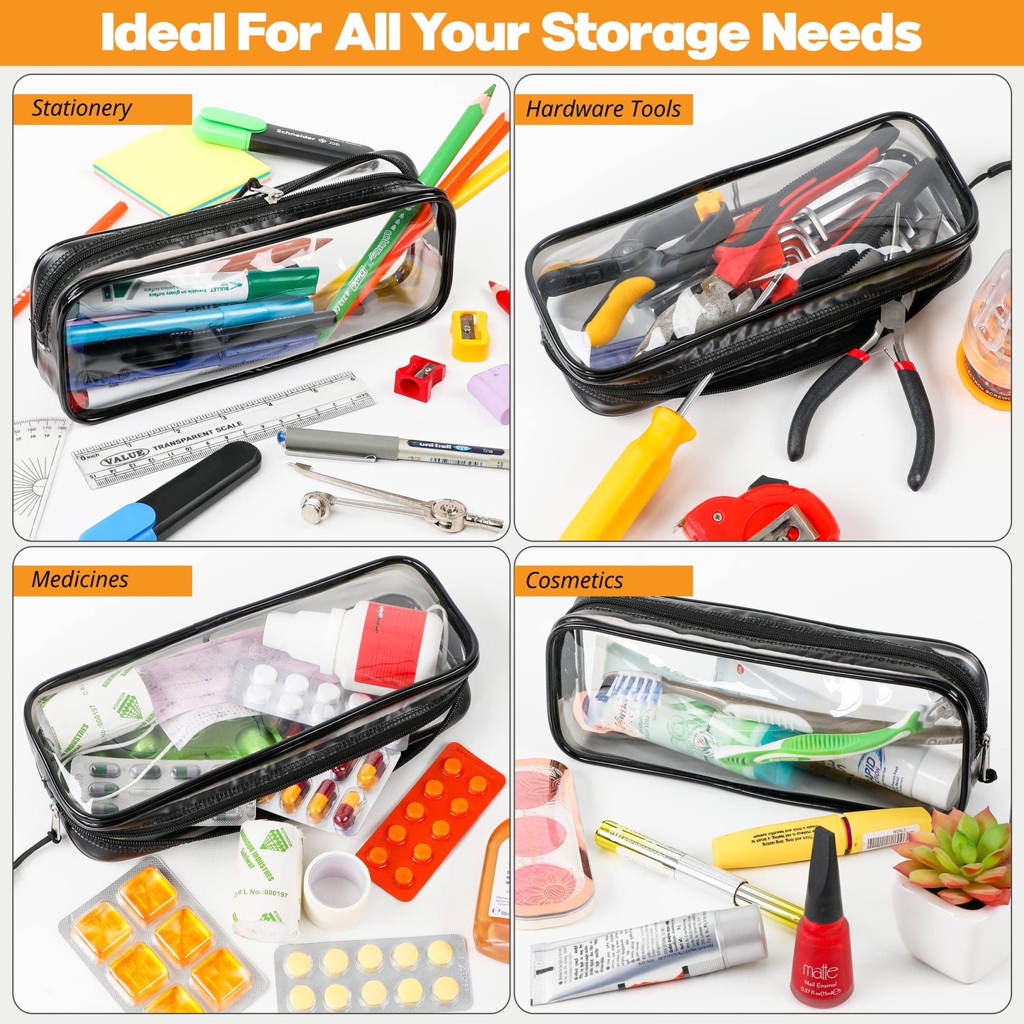 Stylish Transparent Pencil Case - 22x4x9 cm for Stationery & Travel-CentralDepot247