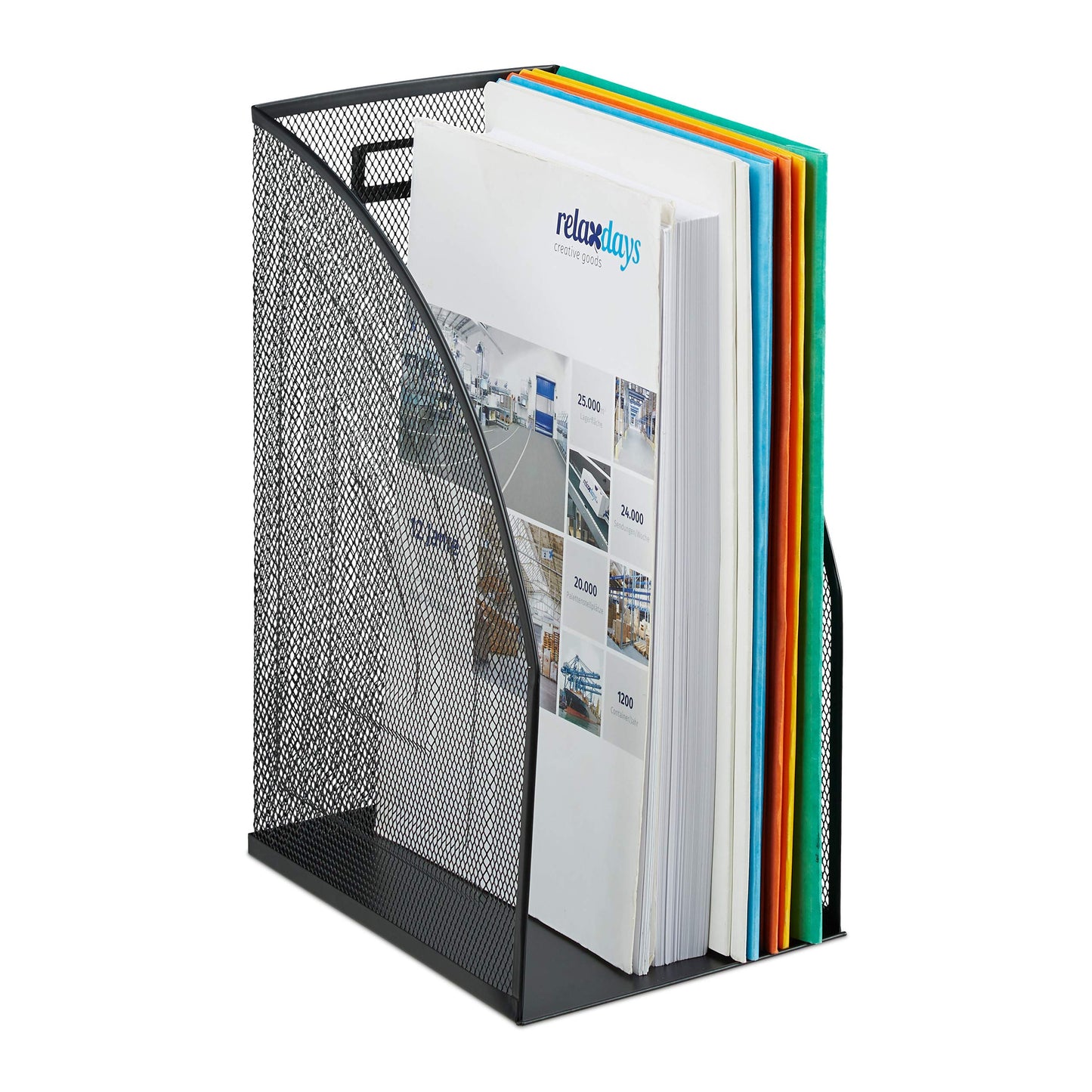 Relaxdays Mesh Magazine File Holder A4 - Black Steel Organizer