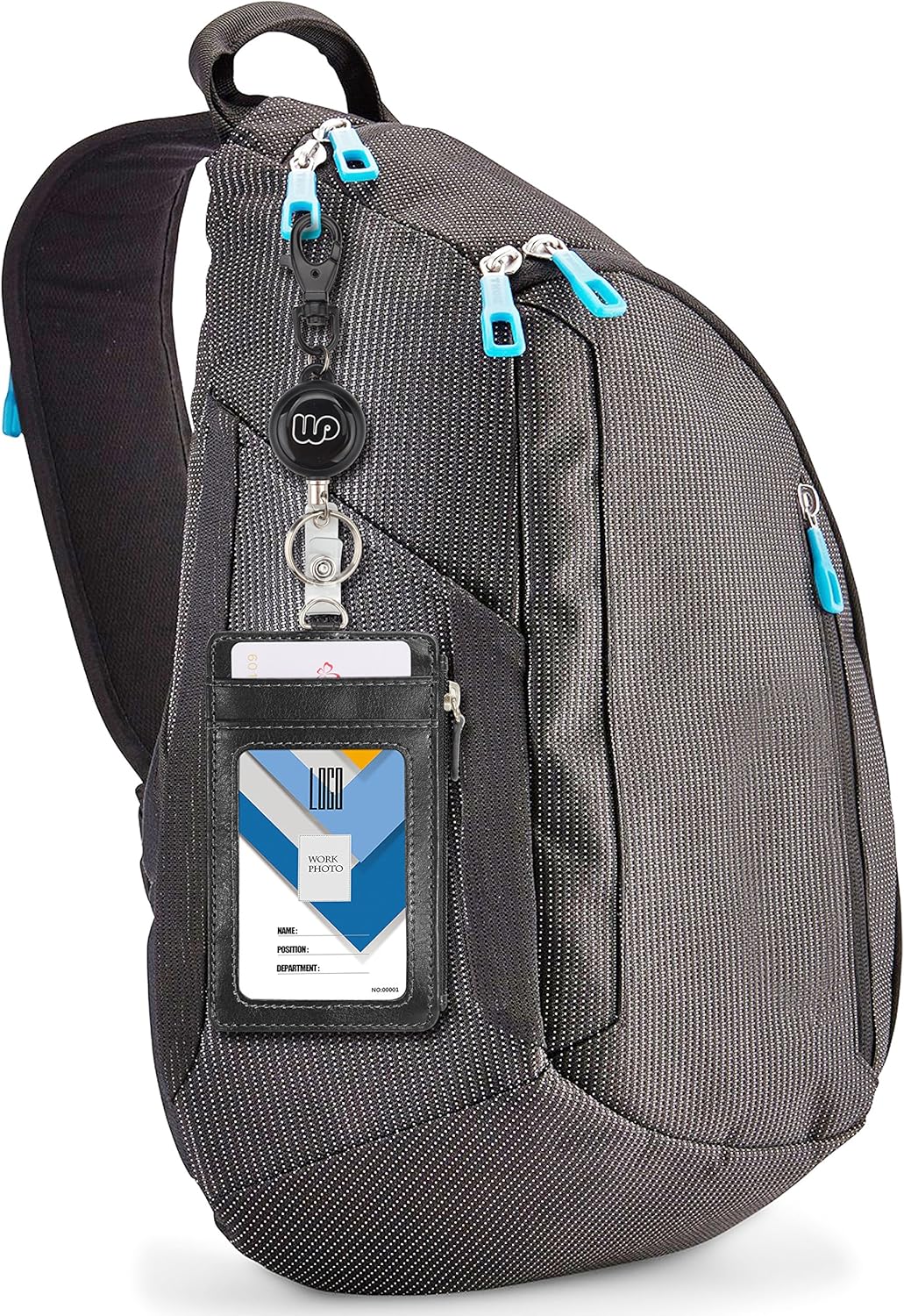 Retractable ID Badge Holder with Zipper Pocket - Black, Vertical