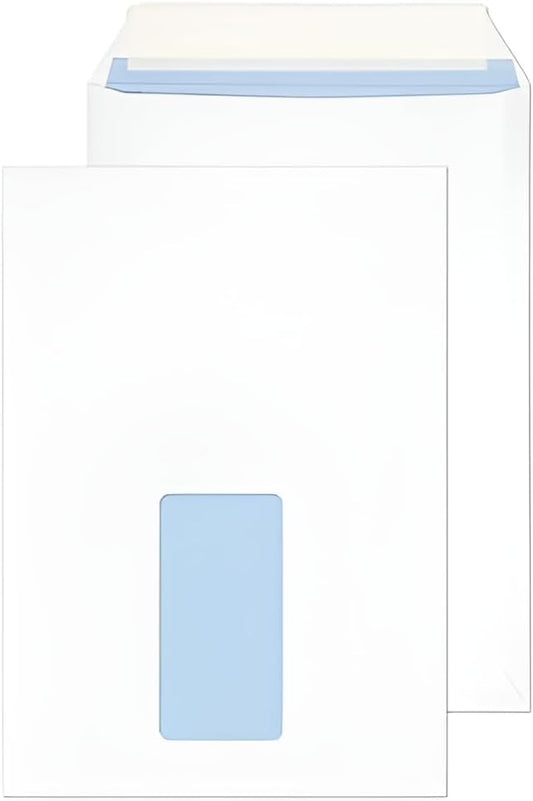 White Peel & Seal Window Envelopes 229x162mm - Eco-Friendly, 90GSM