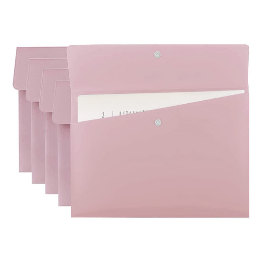 Poly File Folders, Letter Size Document Holders, Pack of 5 - Pastel Pink