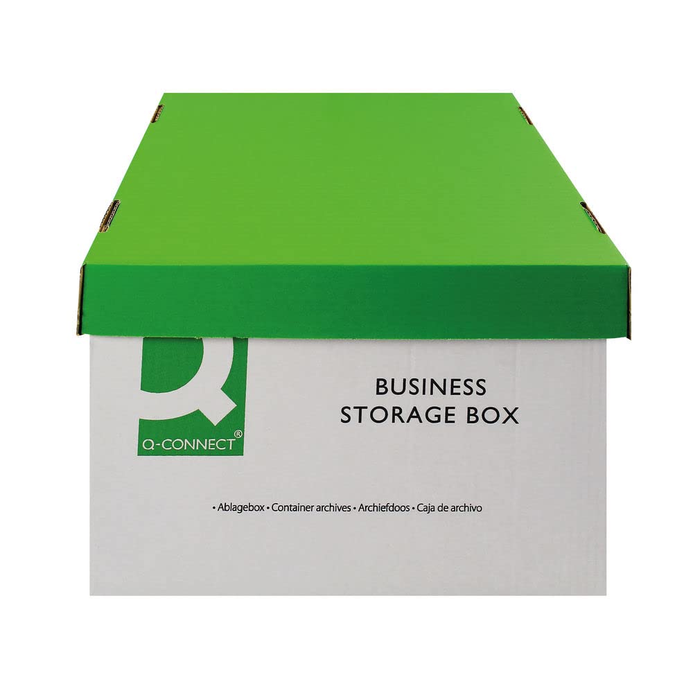 Q-Connect Business Storage Box 335x400x250mm Green & White (Pack of 10)