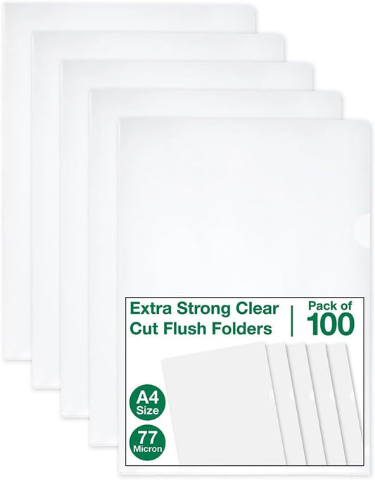 SUMMIT A4 Plastic Wallets - Strong Cut Flush Folders, 100 Pack