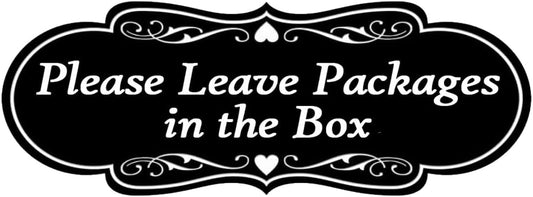 Top Label Please Leave Packages in The Box Sign, 2.75x7 Inch, Black, 5 Pcs