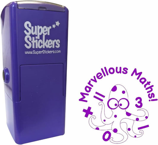 Teacher Stamp - Marvellous Maths Reward Stamp, Violet Ink, 23x23 mm