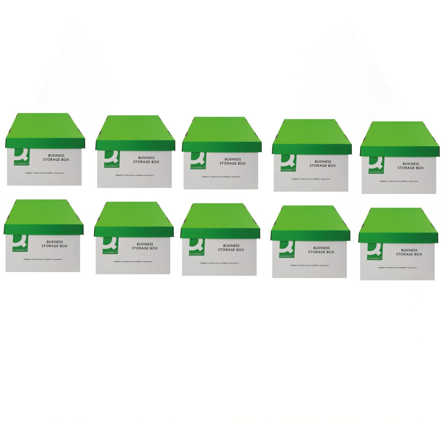 Q-Connect Business Storage Box 335x400x250mm Green & White (Pack of 10)