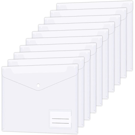 12 Pack A4 Plastic Wallets - Clear Document Folders with Labels