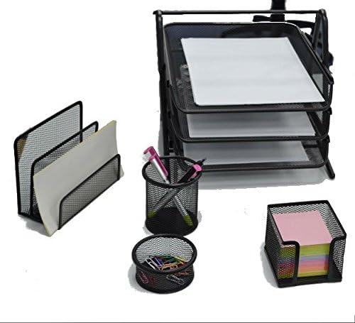 Premium Mesh Office Set - 5 PCS Filing Tray, Letter Rack & More-CentralDepot247