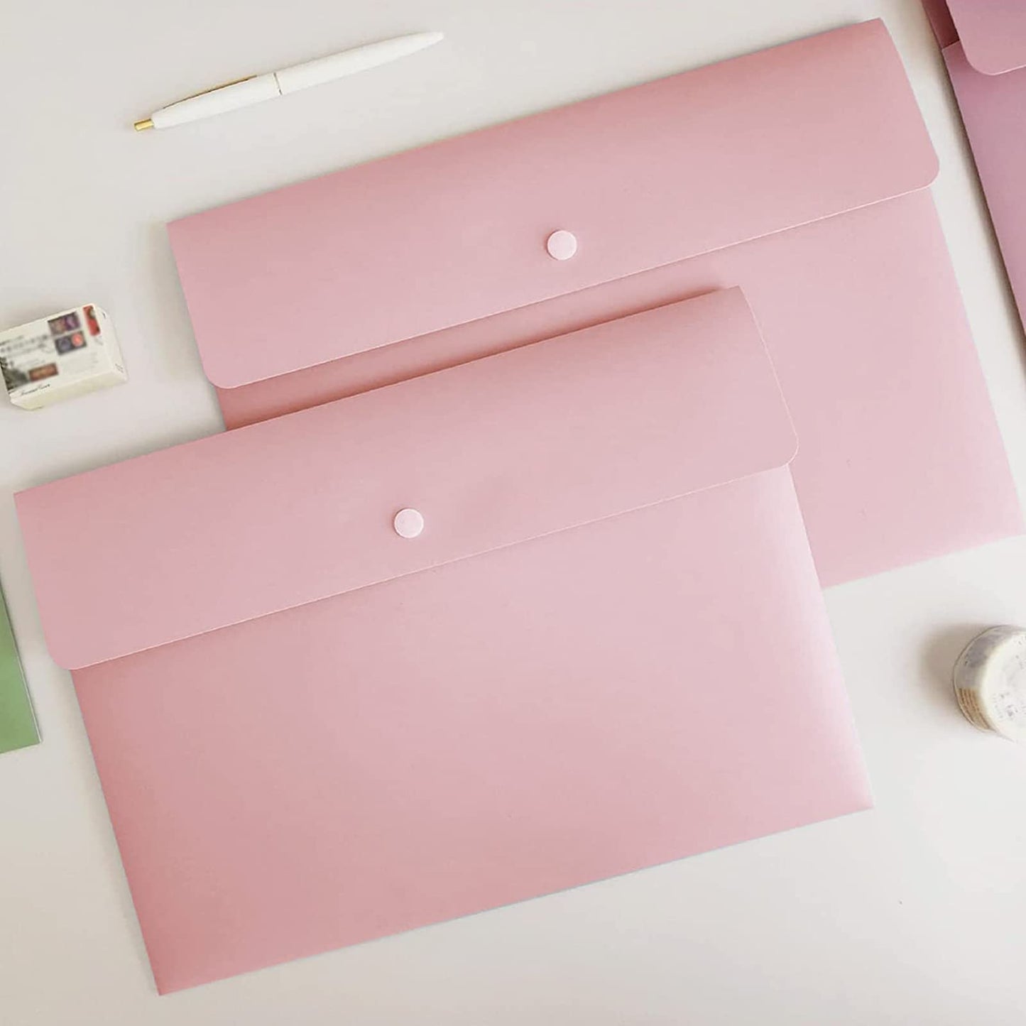Poly File Folders, Letter Size Document Holders, Pack of 5 - Pastel Pink