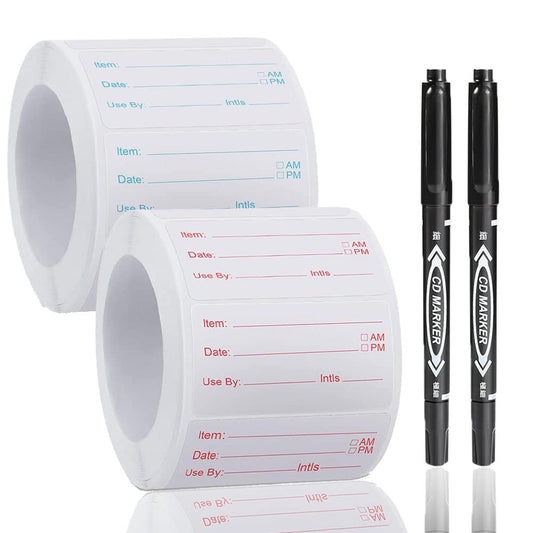 1000 Pcs Food Storage Labels Stickers with 2 Black Marker Pens