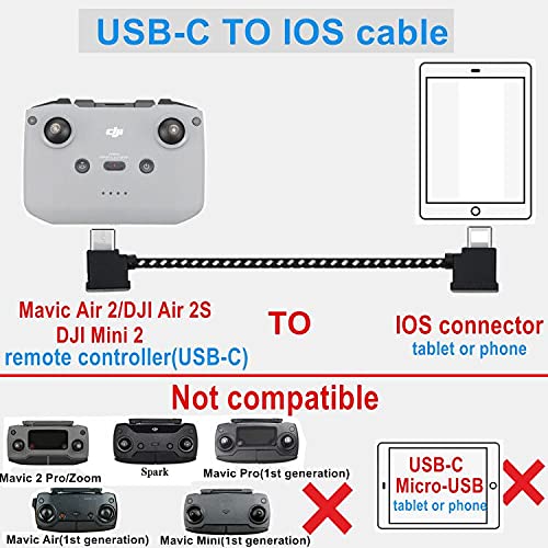 RC-N3,N2,N1,N1C RC Cable USB C to IOS 30cm for DJI Neo,Mini 4K/2/2 SE/3/4 Pro,Air 3S/3/2/2S,Mavic 3 Classic Remote Controller,Nylon Tablet Phone Data Cord(iOS Connector)