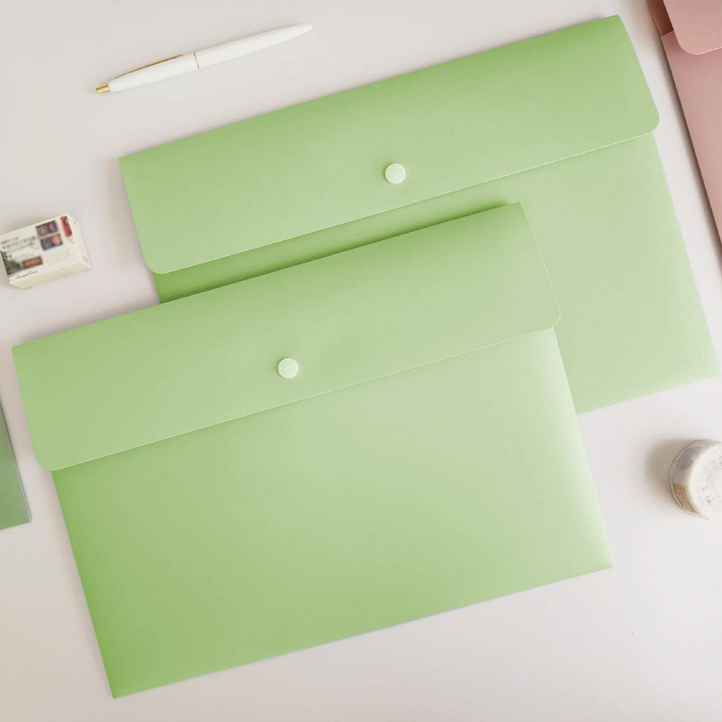 Poly File Folders, Letter Size Document Holders, Pack of 5 - Pastel Pink