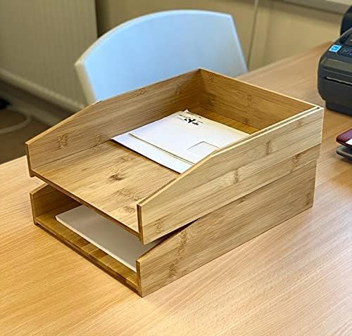 Stackable Bamboo Letter Trays - 2pcs Desk Organiser for Files-CentralDepot247