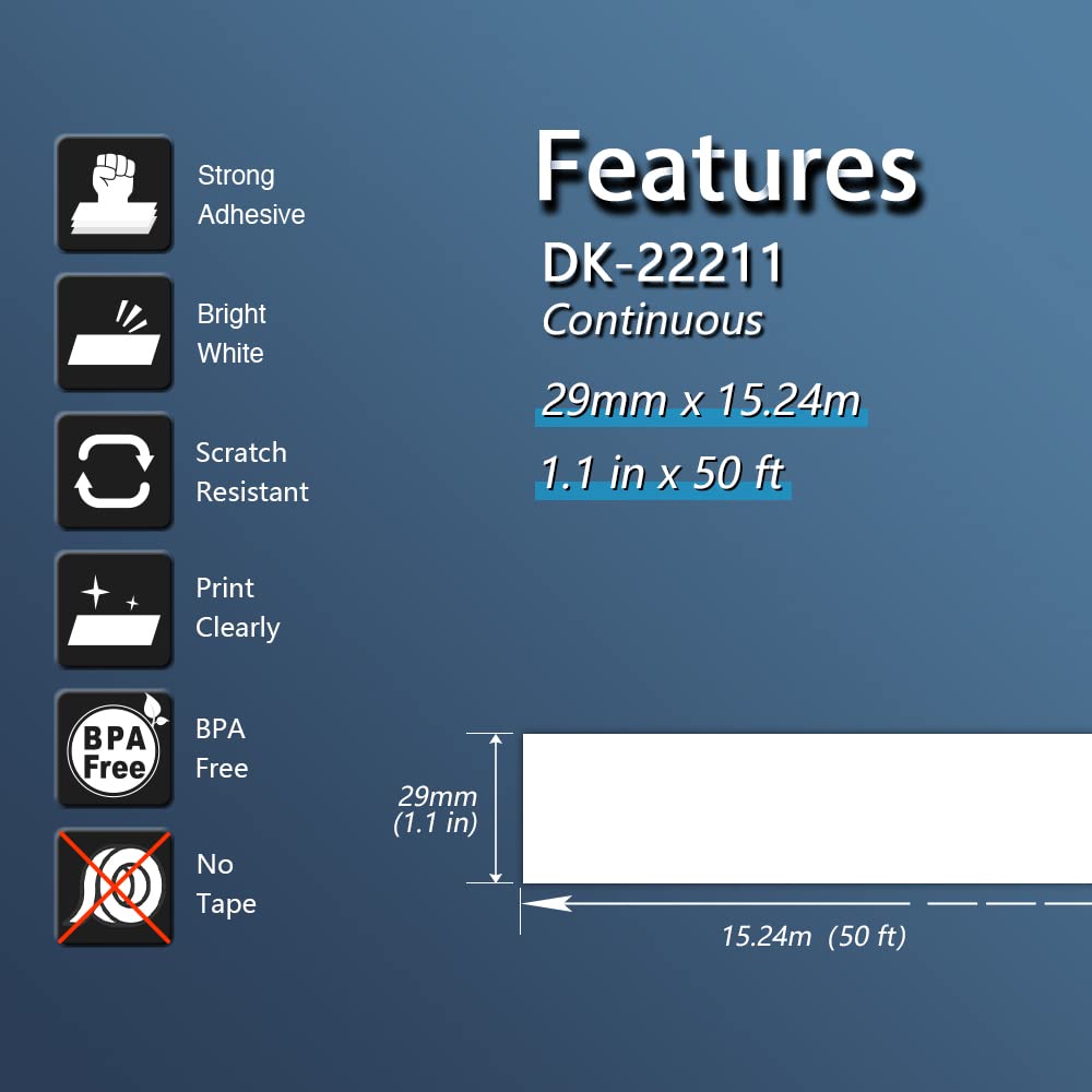 1 Roll DK-22211 Labels, 29mm x 15.24m, Continuous Film Labels