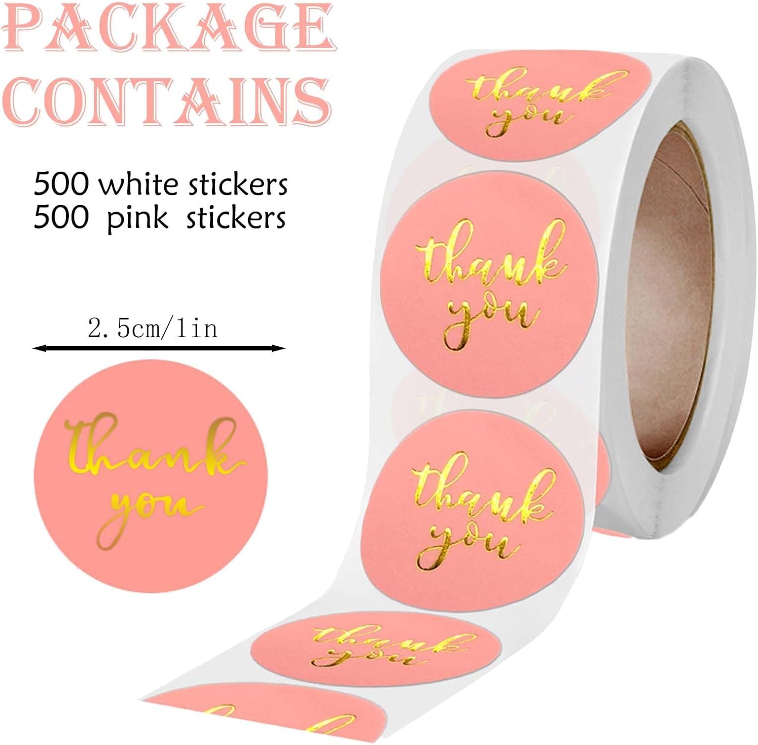1000 Business Thank You Stickers - 1 Inch Round Labels Roll