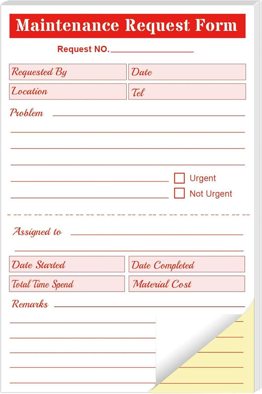 Wootile Maintenance Request Book, 5.5 x 8.5 Inch, 100 Carbonless Forms
