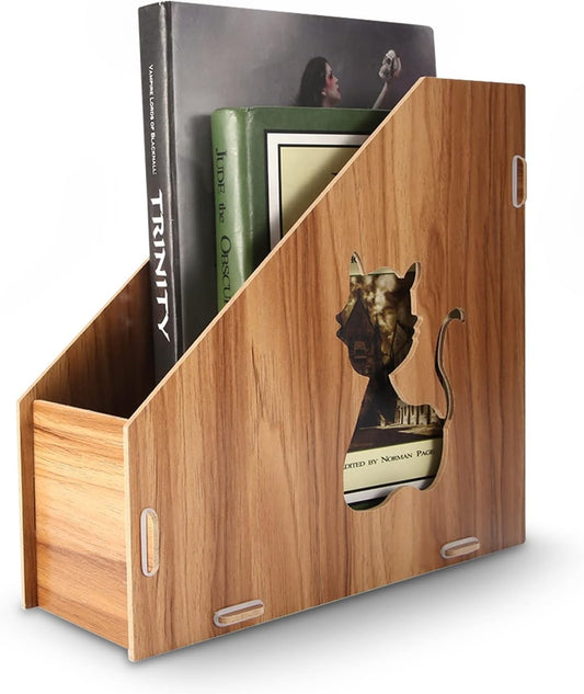 Wooden Magazine Rack A4 File Organiser Box - 9.8x3.9x9.4inch