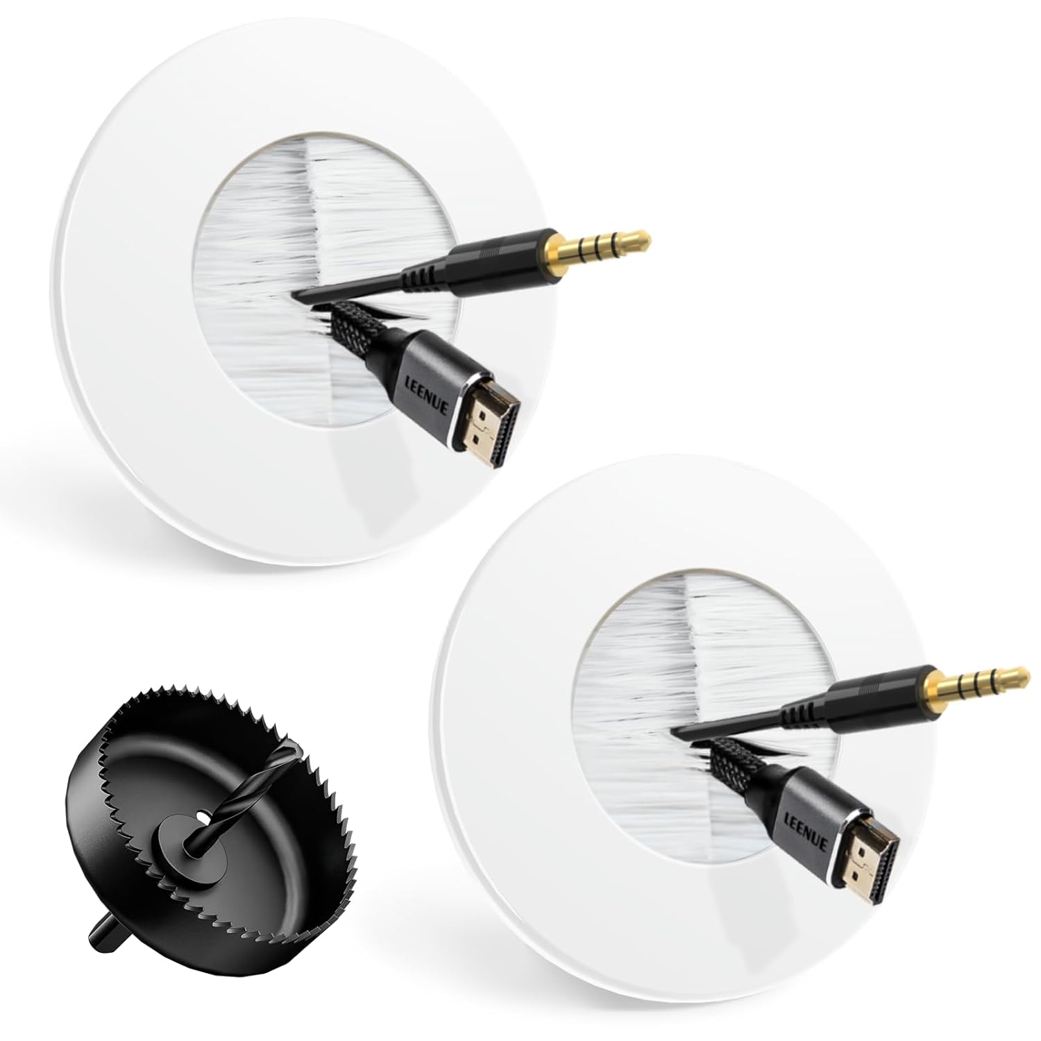 Slim Round Wall Grommet for In-Wall Cable Management - 2-Pack-CentralDepot247