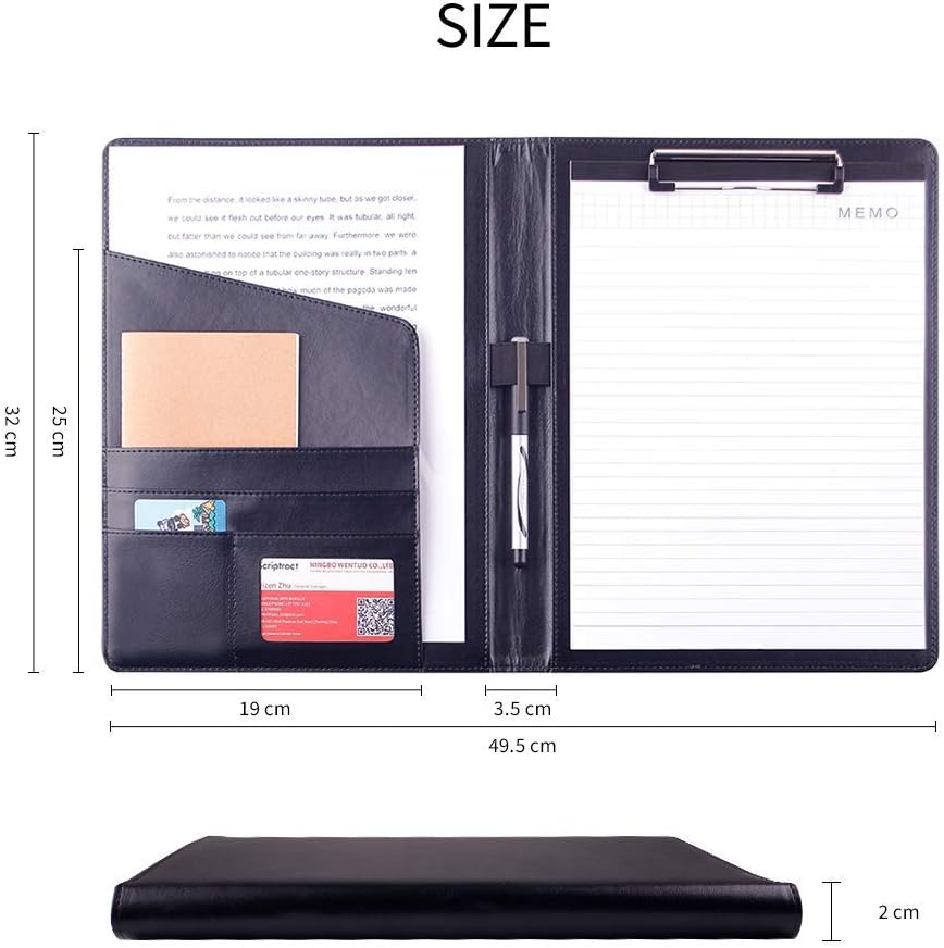 PU Leather A4 Clipboard Business Portfolio Padfolio File Folder