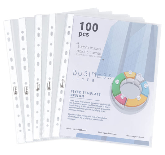 100 Clear A4 Heavy Duty 160 Micron Punched Pockets for Documents