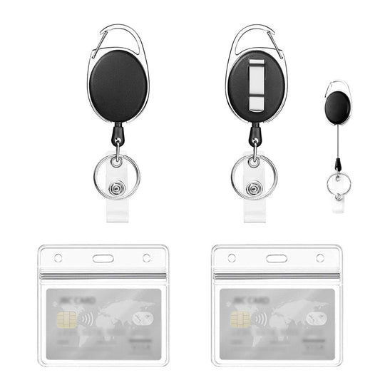 Retractable Keyring - 2 Pcs Badge Reel Lanyard Holder (Black)