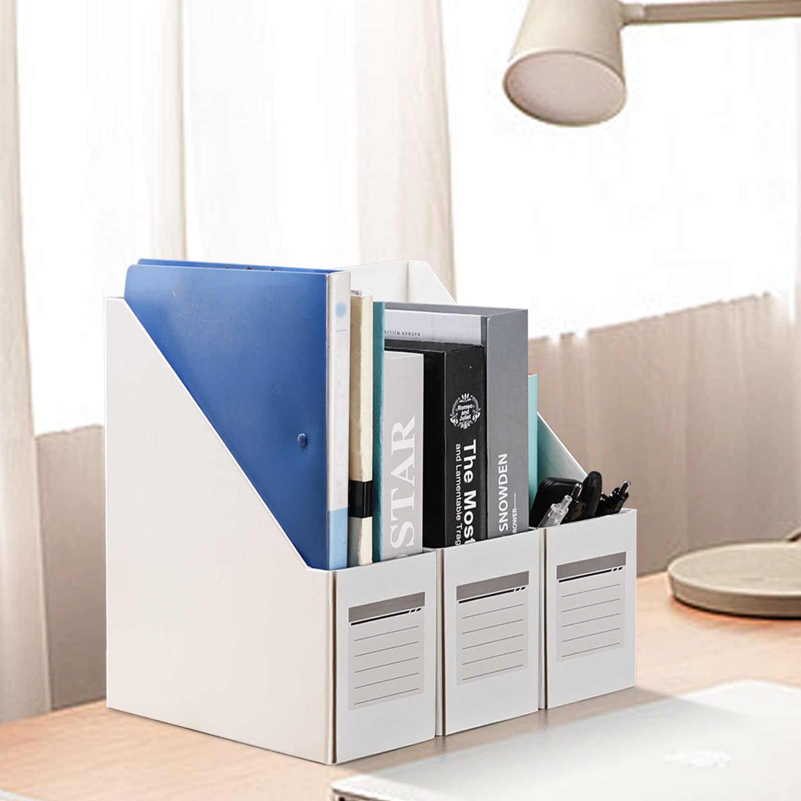 Red Magazine Holder, Cardboard File Organizer (Pack of 3)