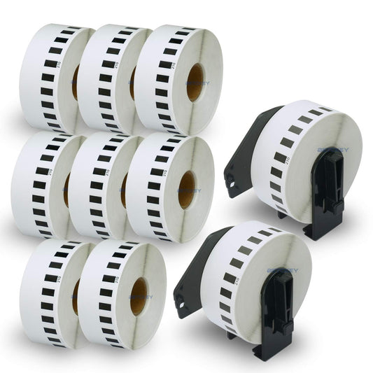 10 Rolls DK-22210 Labels with 2 Reusable Holders - 29mm x 30.48m